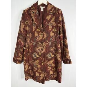 CABI Tapestry Coat Jacket Womens Sz 14 Y2K Jacobean Brocade Burgundy Floral #749